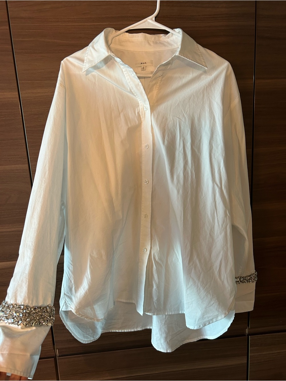 A.L.C. Beautiful White Long Sleeve Button-Up Blouse with Embellished Cuffs